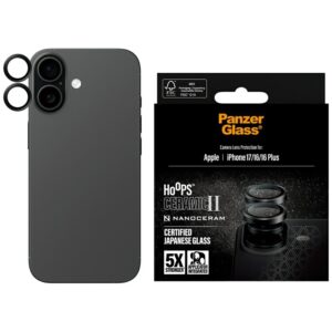 PanzerGlass Hoops Ceramic II Tempered Glass Lens Screen Protector for iPhone 16 / 16 Plus / 17eng