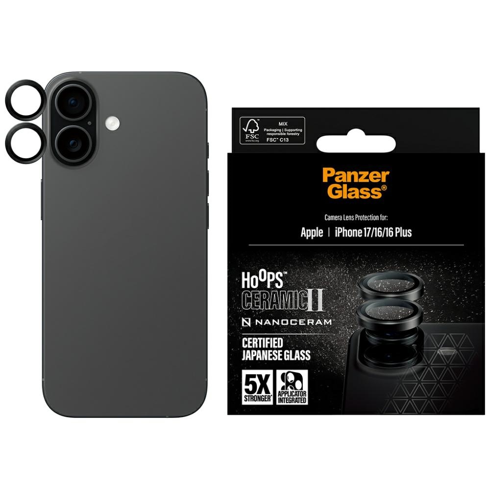 PanzerGlass Hoops Ceramic II Tempered Glass Lens Screen Protector for iPhone 16 / 16 Plus / 17eng