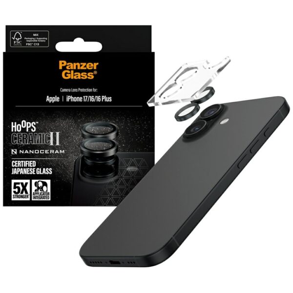 PanzerGlass Hoops Ceramic II Tempered Glass Lens Screen Protector for iPhone 16 / 16 Plus / 17eng