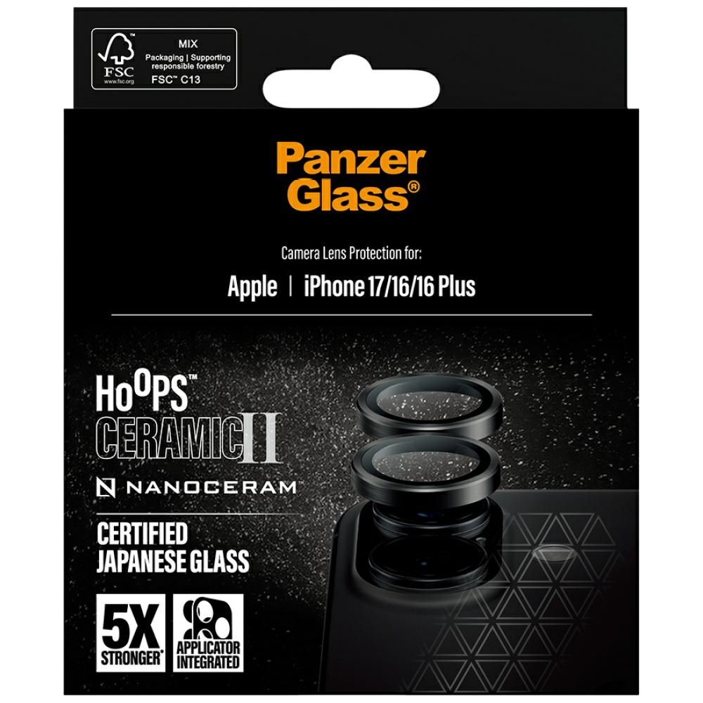 PanzerGlass Hoops Ceramic II Tempered Glass Lens Screen Protector for iPhone 16 / 16 Plus / 17eng