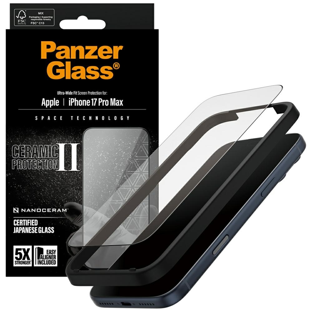 PanzerGlass Ceramic II Ultra-Wide Fit EasyAligne Tempered Glass for iPhone 17 Pro Maxeng