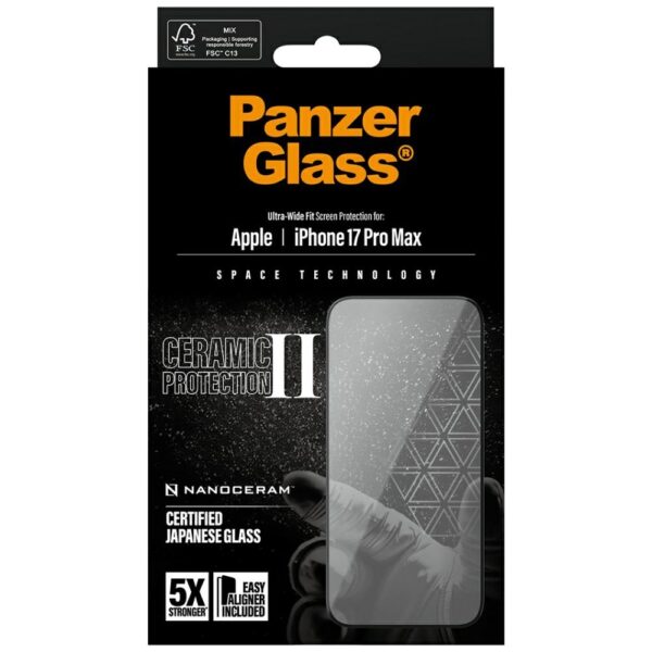 PanzerGlass Ceramic II Ultra-Wide Fit EasyAligne Tempered Glass for iPhone 17 Pro Maxeng
