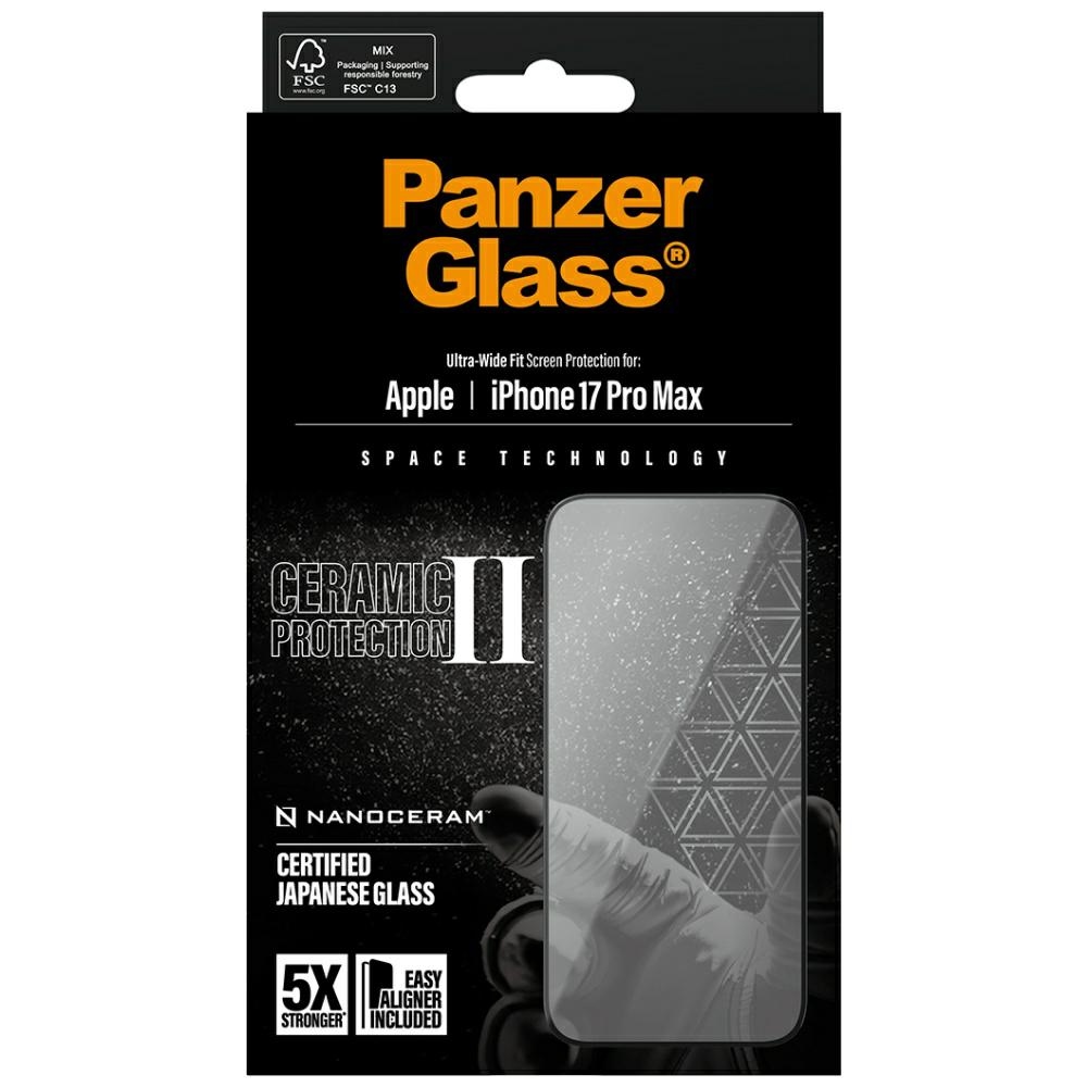 PanzerGlass Ceramic II Ultra-Wide Fit EasyAligne Tempered Glass for iPhone 17 Pro Maxeng