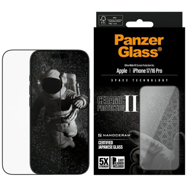PanzerGlass Ceramic II Ultra-Wide Fit EasyAligner Tempered Glass for iPhone 16 / 16 Plus / 17eng
