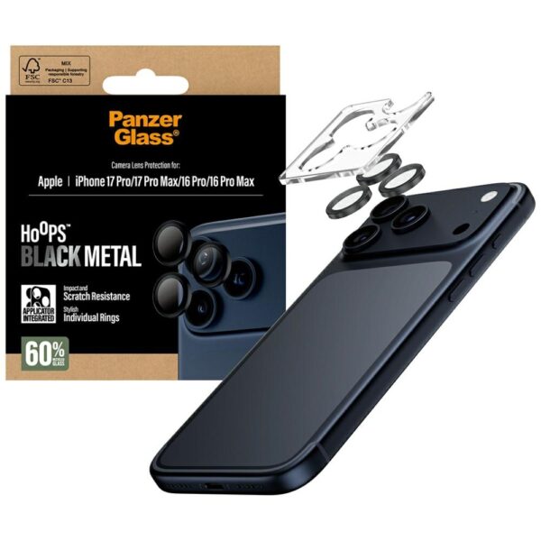 PanzerGlass Hoops Tempered Glass Lens Screen Protector for iPhone 17 Pro / 17 Pro Max / 16 Pro / 16 Pro Max Blackeng