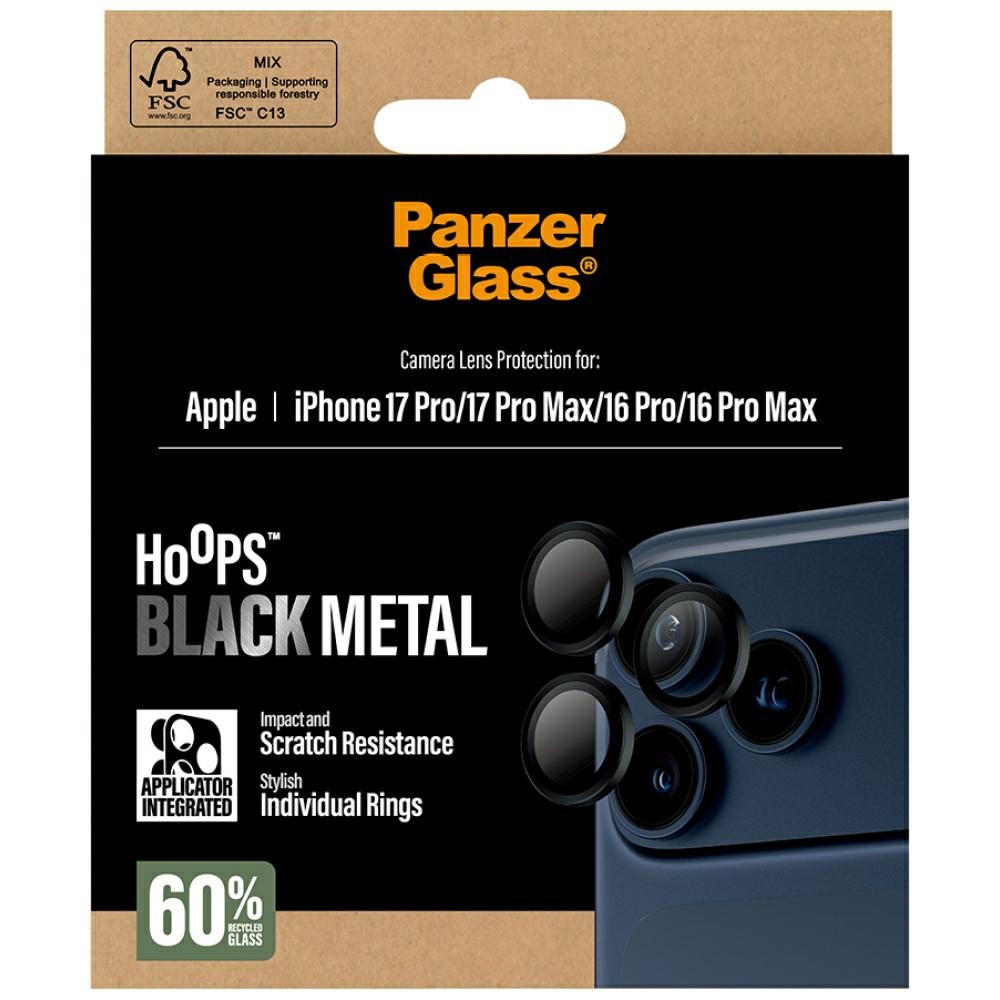 PanzerGlass Hoops Tempered Glass Lens Screen Protector for iPhone 17 Pro / 17 Pro Max / 16 Pro / 16 Pro Max Blackeng