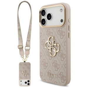 Guess 4G Big 4G Classic Logo Big Strap Metal Buttons Case for iPhone 17 Pro Max - Pinkeng