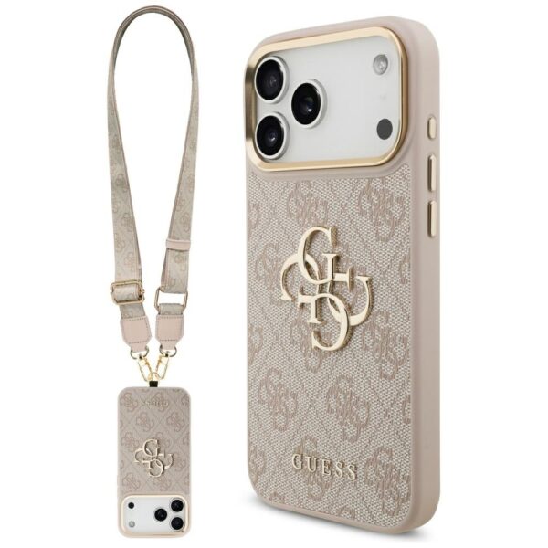 Guess 4G Big 4G Classic Logo Big Strap Metal Buttons Case for iPhone 17 Pro Max - Pinkeng