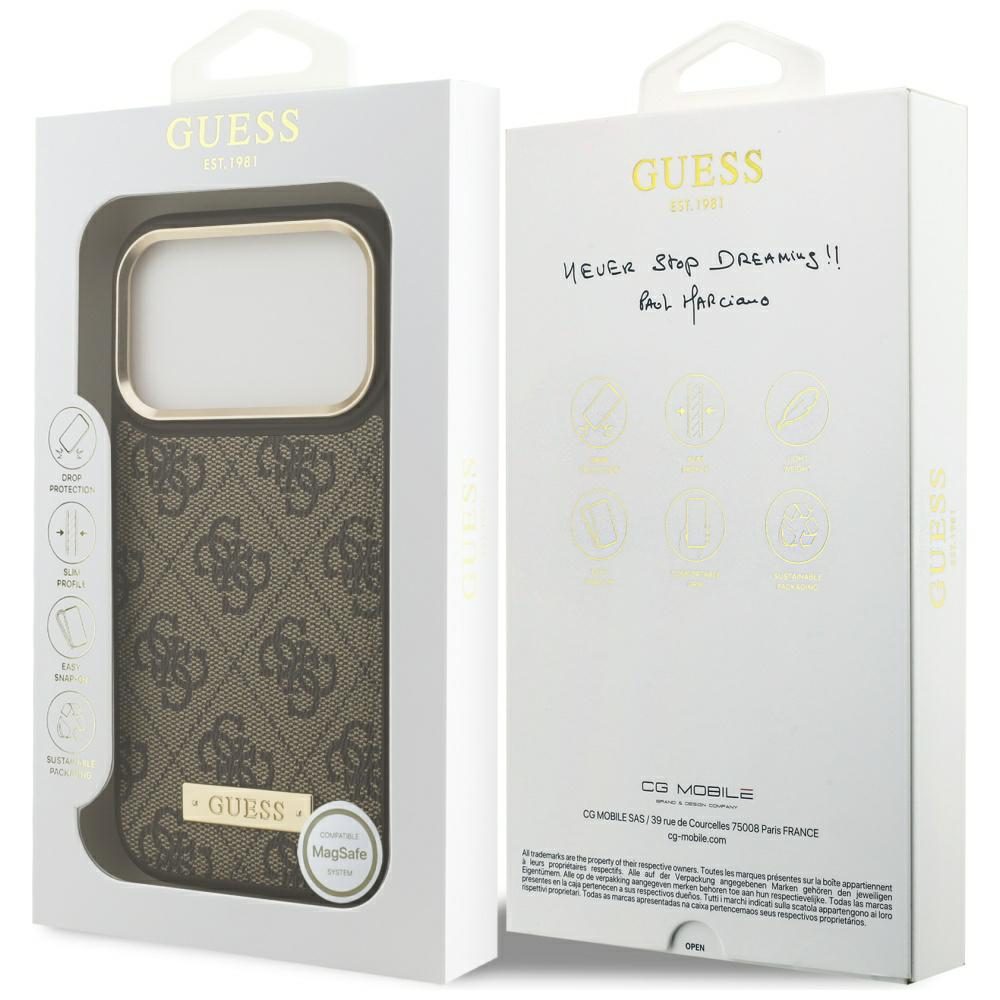 Guess 4G Logo Plate MagSafe case for iPhone 17 Pro - browneng