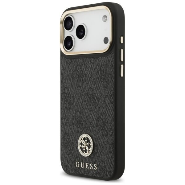 Guess 4G Srtass Logo & Big Strap Metal Buttons MagSafe Case for iPhone 17 Pro Max - Blackeng