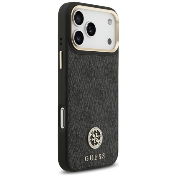 Guess 4G Srtass Logo & Big Strap Metal Buttons MagSafe Case for iPhone 17 Pro Max - Blackeng