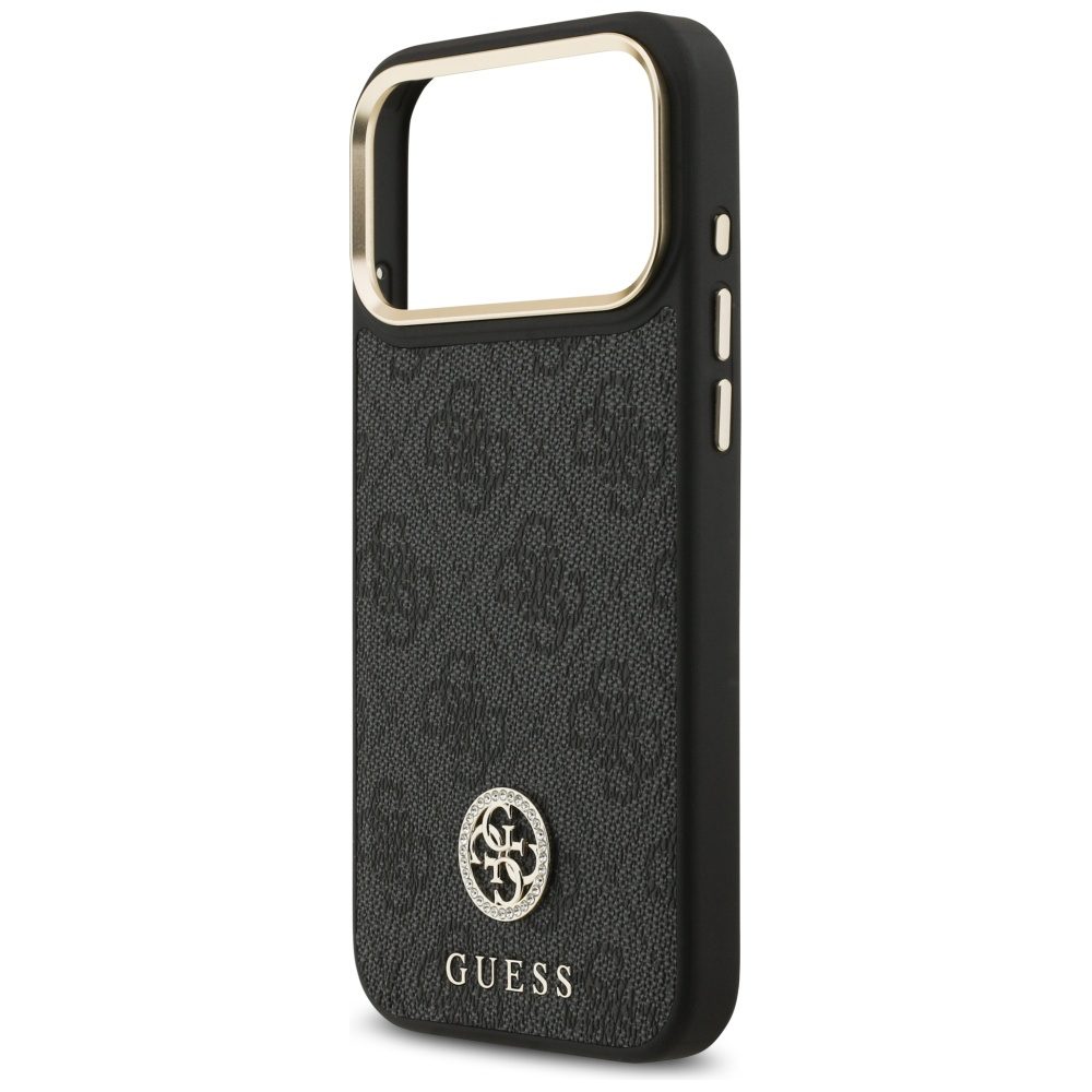 Guess 4G Srtass Logo & Big Strap Metal Buttons MagSafe Case for iPhone 17 Pro Max - Blackeng