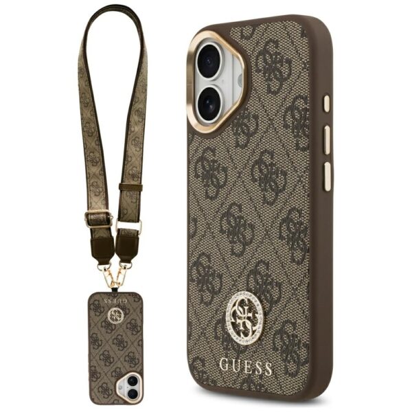Guess 4G Strass Logo & Big Strap Metal Buttons MagSafe Case for iPhone 17 - Browneng