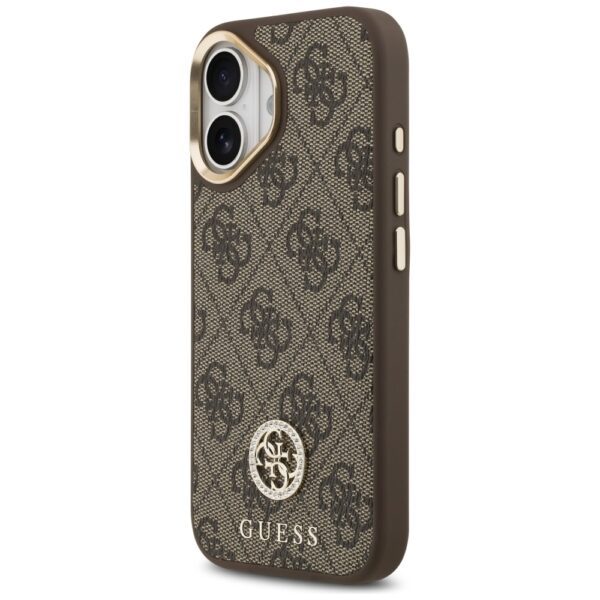 Guess 4G Strass Logo & Big Strap Metal Buttons MagSafe Case for iPhone 17 - Browneng