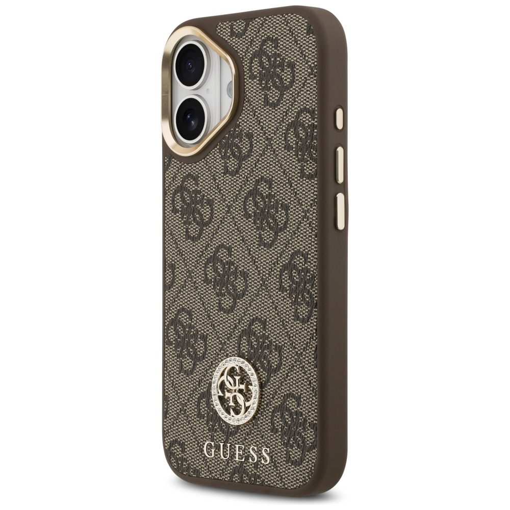 Guess 4G Strass Logo & Big Strap Metal Buttons MagSafe Case for iPhone 17 - Browneng