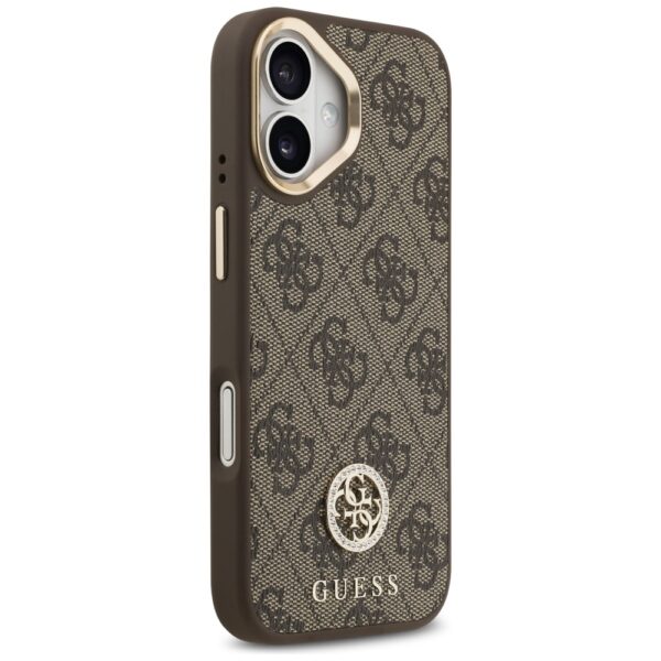 Guess 4G Strass Logo & Big Strap Metal Buttons MagSafe Case for iPhone 17 - Browneng