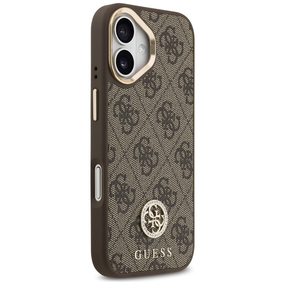 Guess 4G Strass Logo & Big Strap Metal Buttons MagSafe Case for iPhone 17 - Browneng