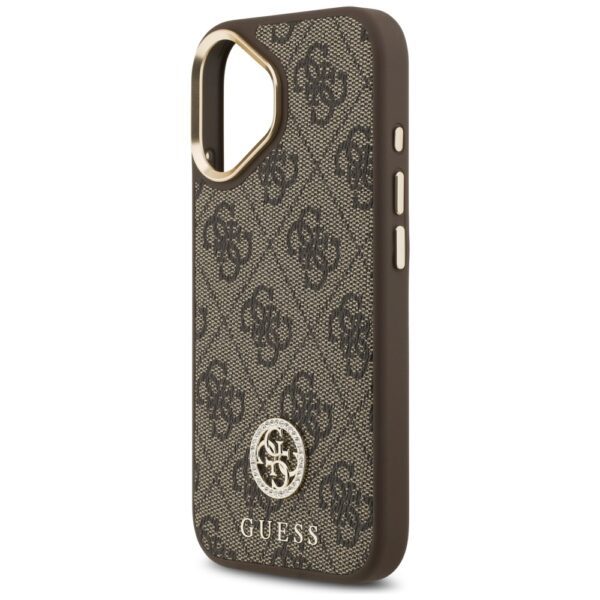 Guess 4G Strass Logo & Big Strap Metal Buttons MagSafe Case for iPhone 17 - Browneng