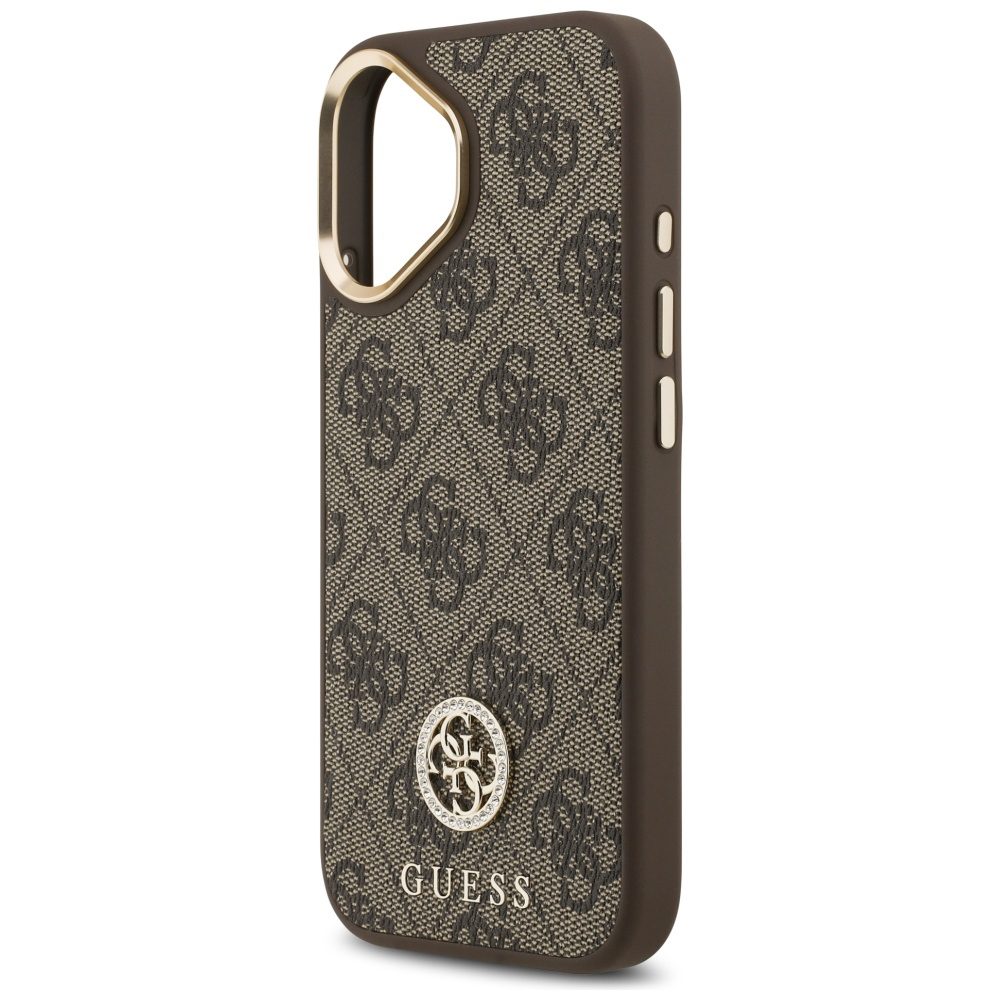 Guess 4G Strass Logo & Big Strap Metal Buttons MagSafe Case for iPhone 17 - Browneng
