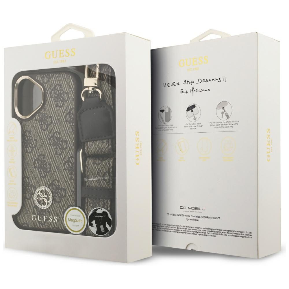 Guess 4G Strass Logo & Big Strap Metal Buttons MagSafe Case for iPhone 17 - Browneng