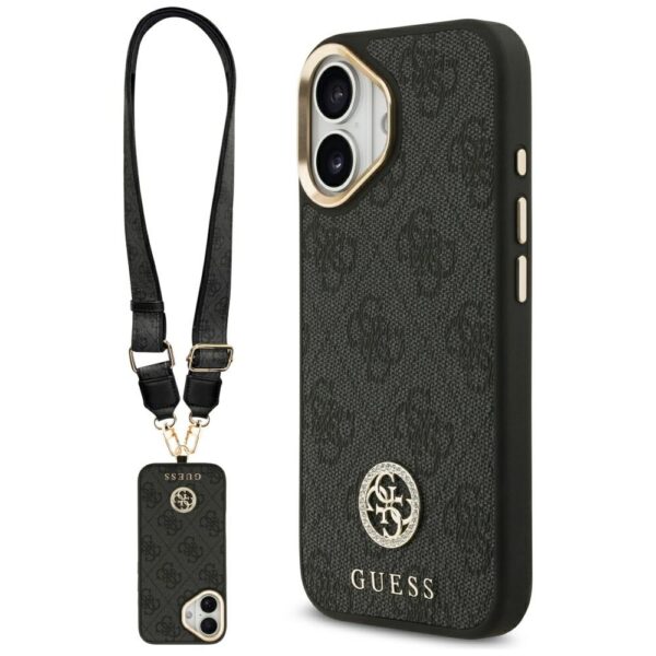 Guess 4G Strass Logo & Big Strap Metal Buttons MagSafe Case for iPhone 17 - Blackeng