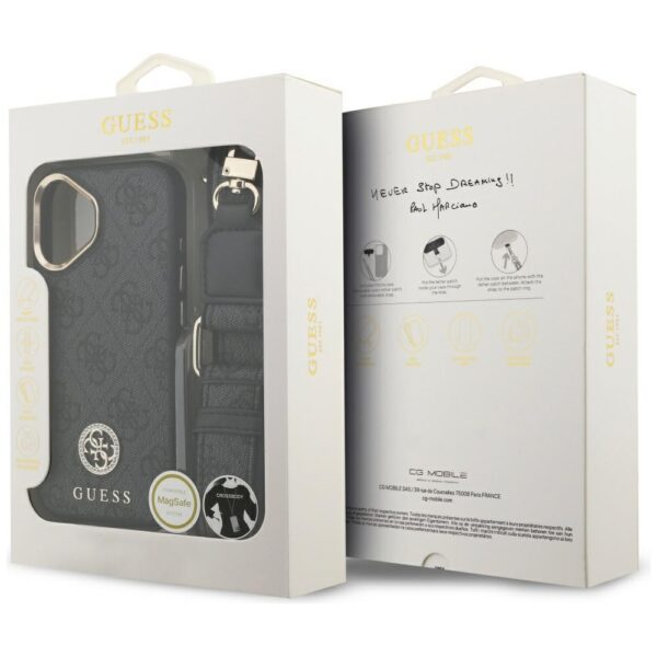 Guess 4G Strass Logo & Big Strap Metal Buttons MagSafe Case for iPhone 17 - Blackeng