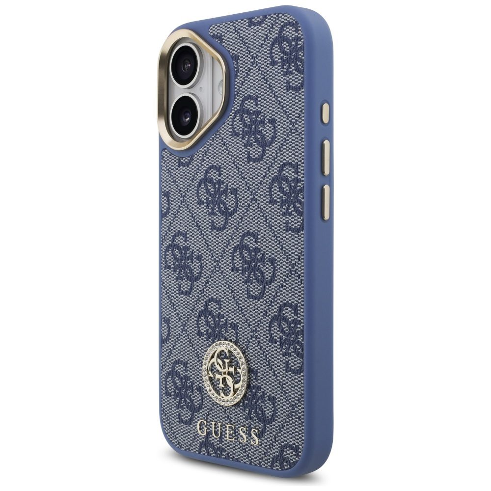 Guess 4G Strass Logo & Big Strap Metal Buttons MagSafe Case for iPhone 17 - Blueeng