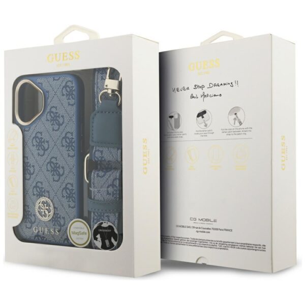 Guess 4G Strass Logo & Big Strap Metal Buttons MagSafe Case for iPhone 17 - Blueeng