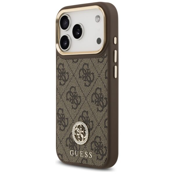 Guess 4G Strass Logo & Big Strap Metal Buttons MagSafe Case for iPhone 17 Pro - Browneng