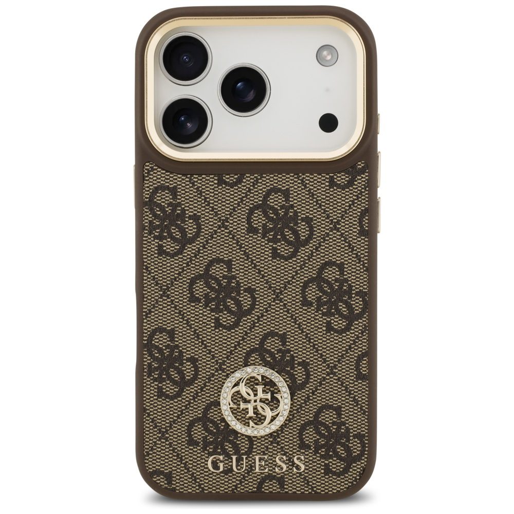 Guess 4G Strass Logo & Big Strap Metal Buttons MagSafe Case for iPhone 17 Pro - Browneng