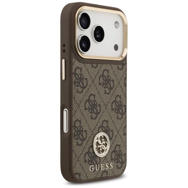 Guess 4G Strass Logo & Big Strap Metal Buttons MagSafe Case for iPhone 17 Pro - Browneng
