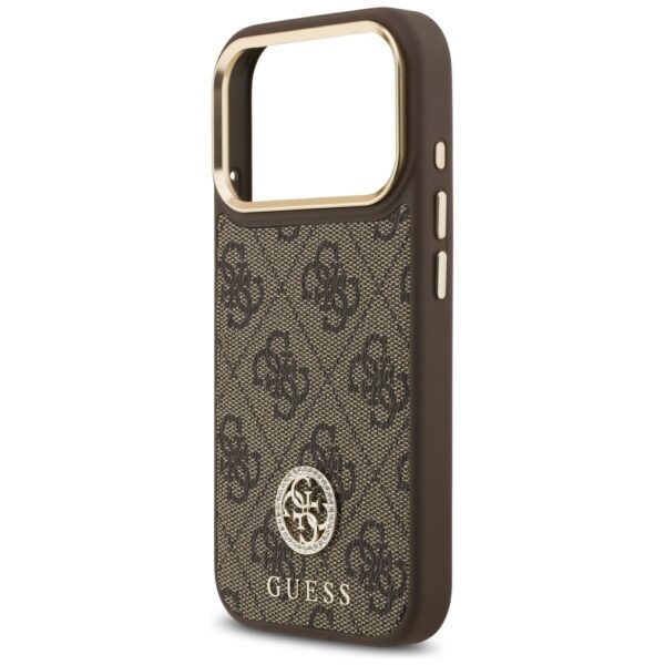 Guess 4G Strass Logo & Big Strap Metal Buttons MagSafe Case for iPhone 17 Pro - Browneng