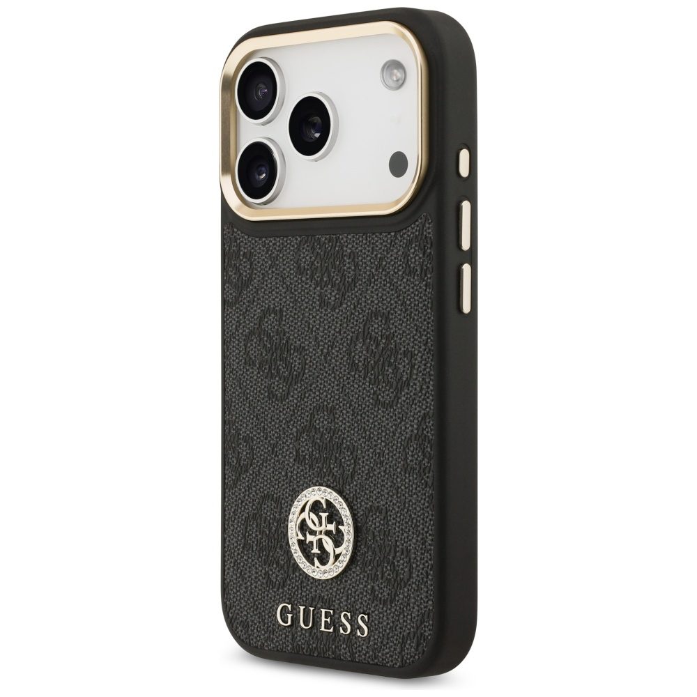 Guess 4G Strass Logo & Big Strap Metal Buttons MagSafe Case for iPhone 17 Pro - Blackeng