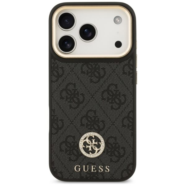 Guess 4G Strass Logo & Big Strap Metal Buttons MagSafe Case for iPhone 17 Pro - Blackeng