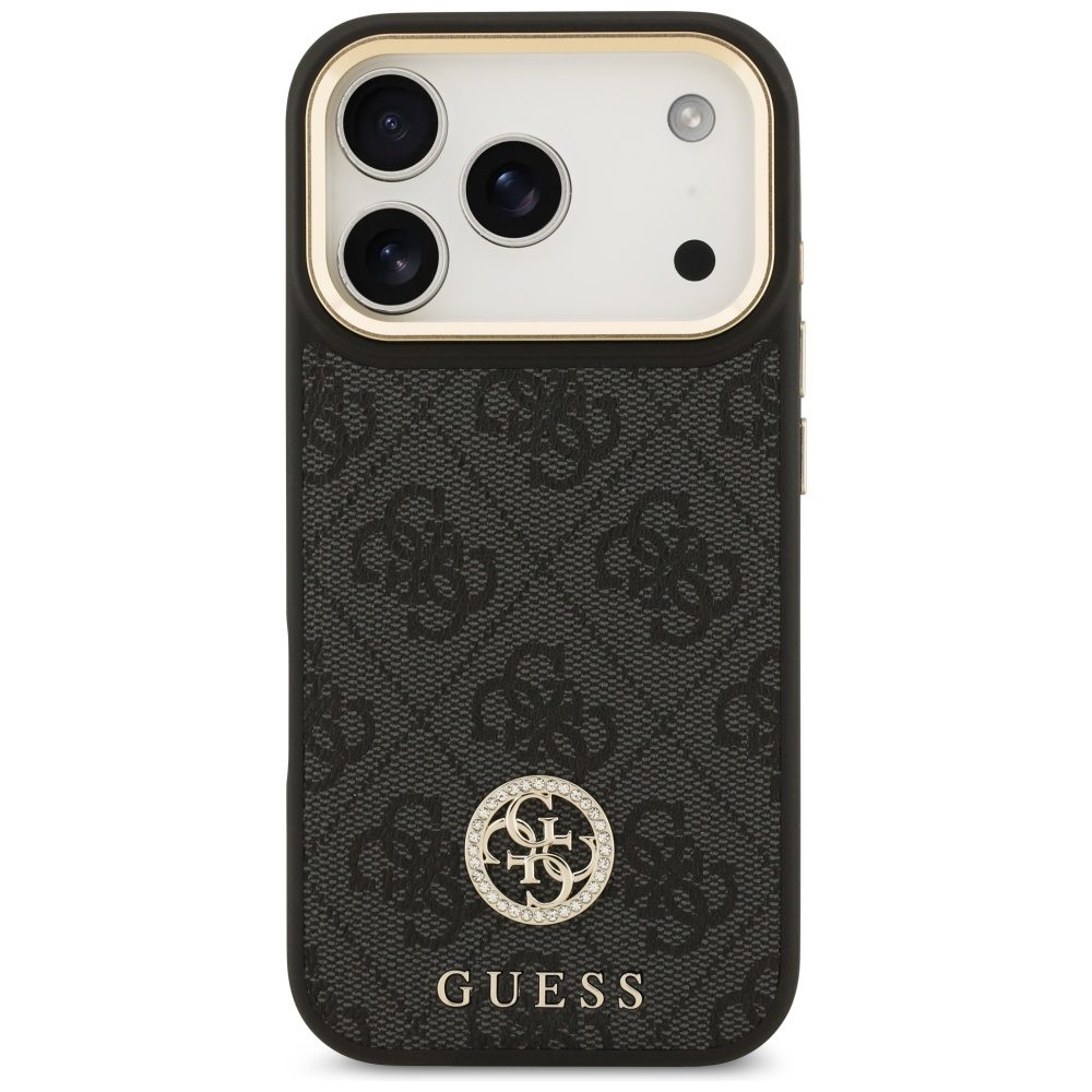 Guess 4G Strass Logo & Big Strap Metal Buttons MagSafe Case for iPhone 17 Pro - Blackeng