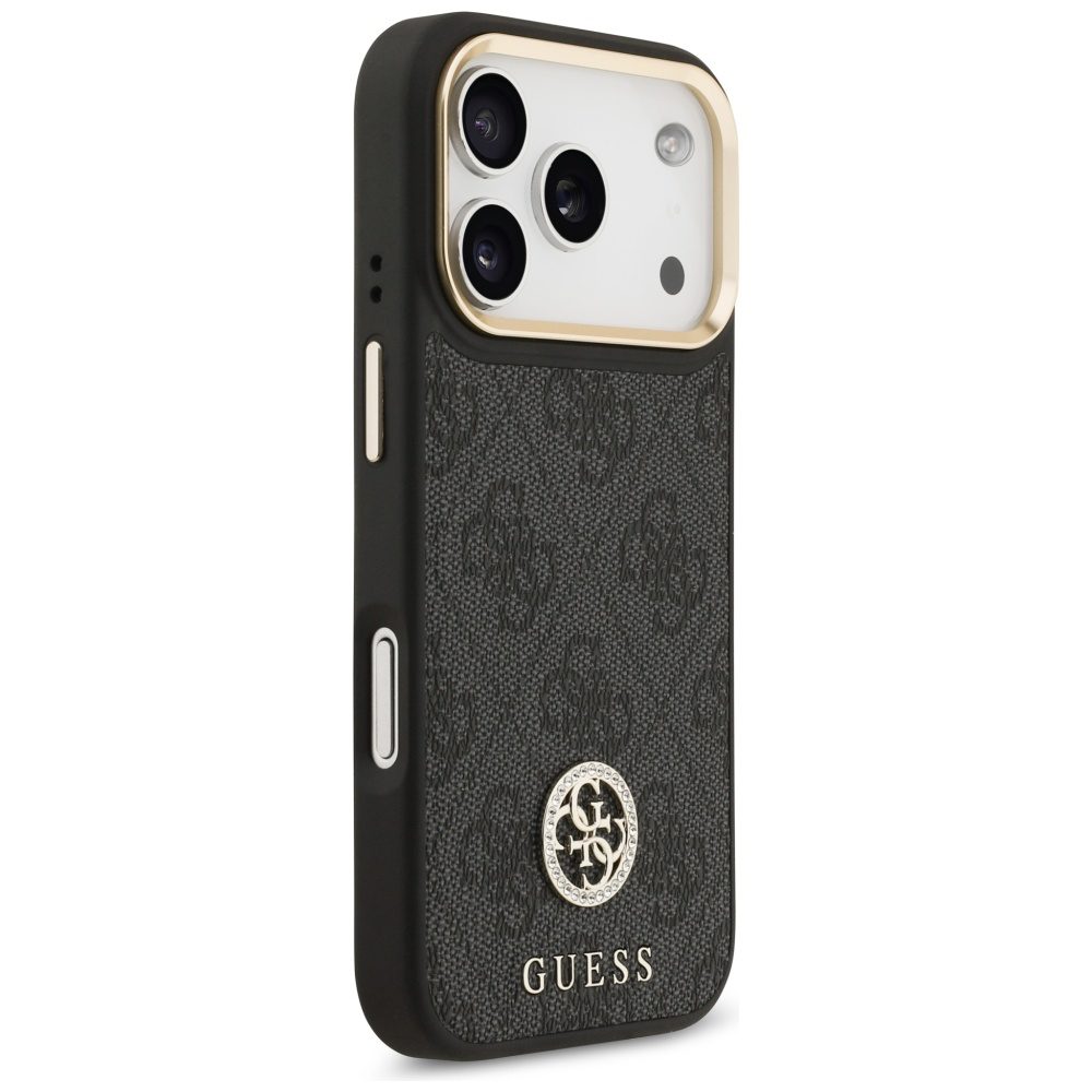 Guess 4G Strass Logo & Big Strap Metal Buttons MagSafe Case for iPhone 17 Pro - Blackeng