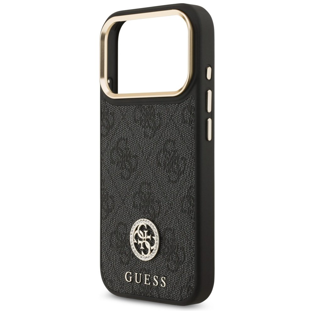 Guess 4G Strass Logo & Big Strap Metal Buttons MagSafe Case for iPhone 17 Pro - Blackeng