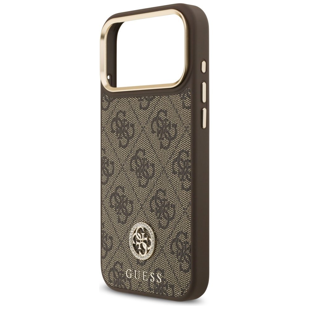 Guess 4G Strass Logo & Big Strap Metal Buttons MagSafe Case for iPhone 17 Pro Max - Browneng