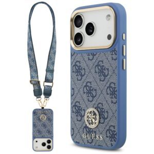 201134_1 Guess 4G Strass Logo & Big Strap Metal Buttons MagSafe Case for iPhone 17 Pro - Blueeng