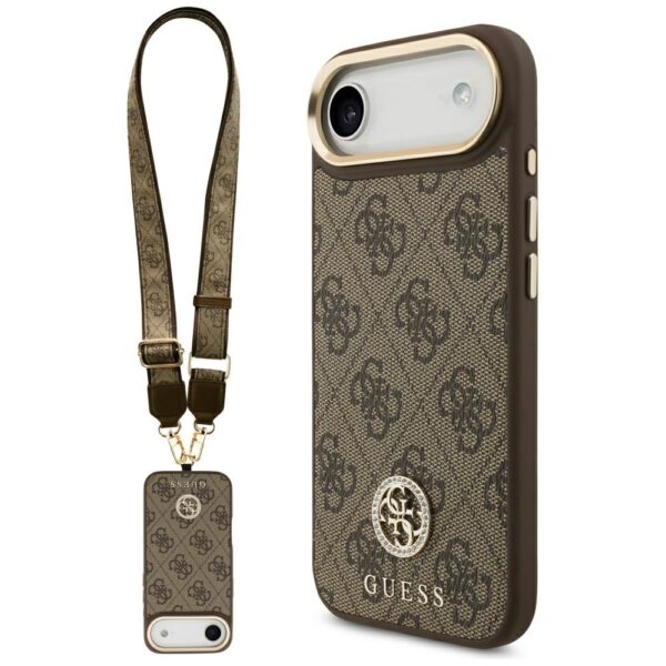 Guess 4G Strass Logo & Big Strap Metal Buttons MagSafe Case for iPhone Air - Browneng