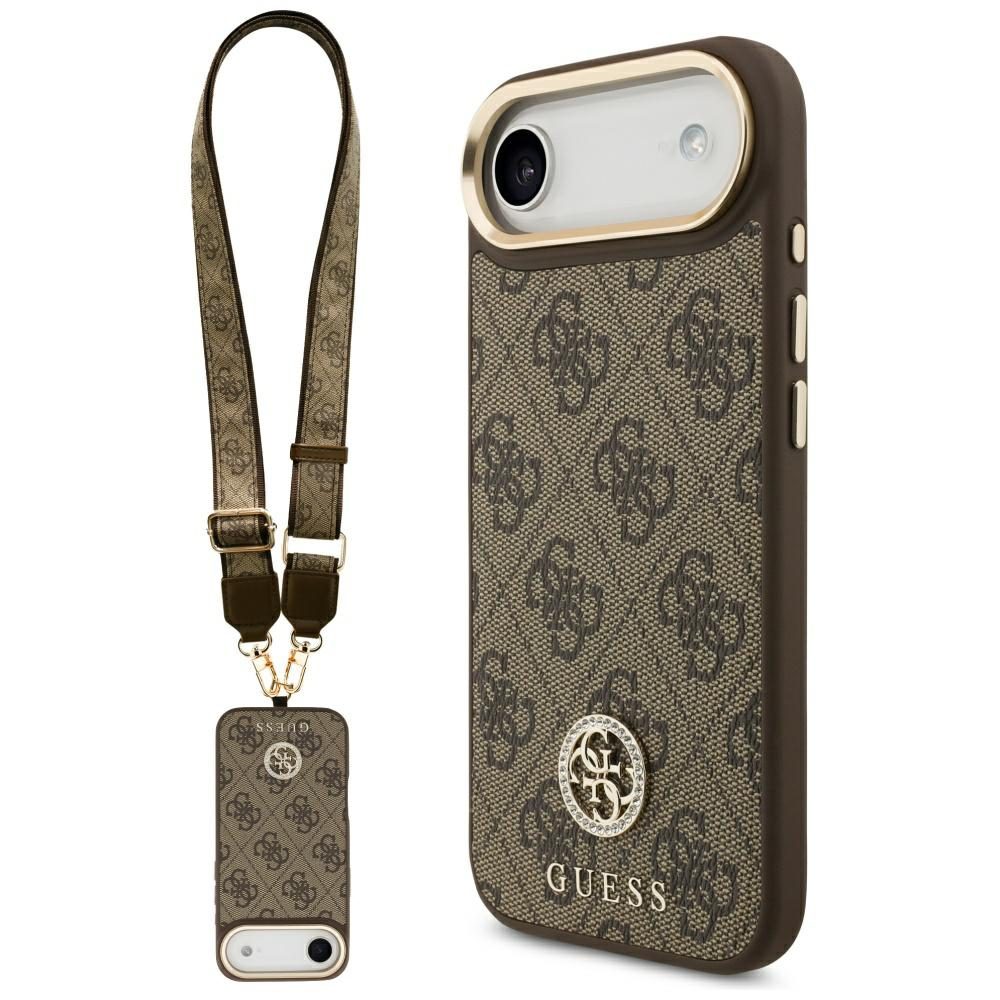 Guess 4G Strass Logo & Big Strap Metal Buttons MagSafe Case for iPhone Air - Browneng