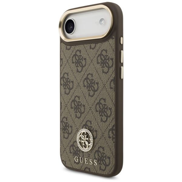 Guess 4G Strass Logo & Big Strap Metal Buttons MagSafe Case for iPhone Air - Browneng