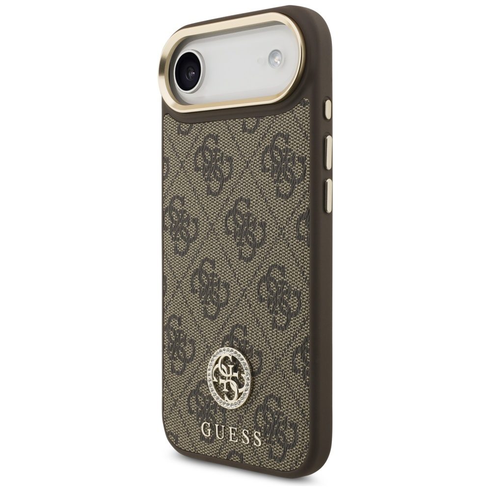 Guess 4G Strass Logo & Big Strap Metal Buttons MagSafe Case for iPhone Air - Browneng