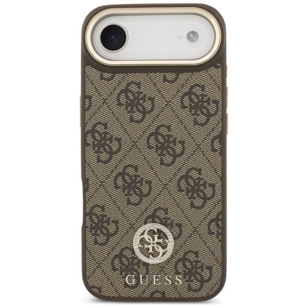 Guess 4G Strass Logo & Big Strap Metal Buttons MagSafe Case for iPhone Air - Browneng