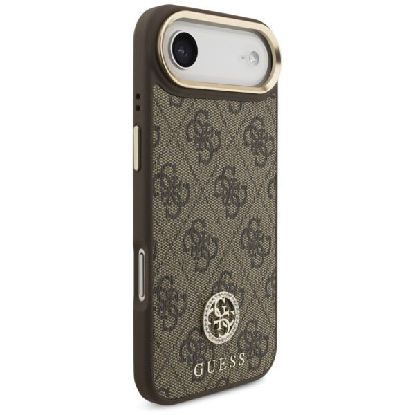 Guess 4G Strass Logo & Big Strap Metal Buttons MagSafe Case for iPhone Air - Browneng