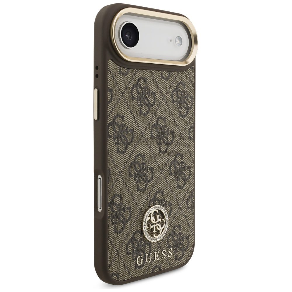 Guess 4G Strass Logo & Big Strap Metal Buttons MagSafe Case for iPhone Air - Browneng