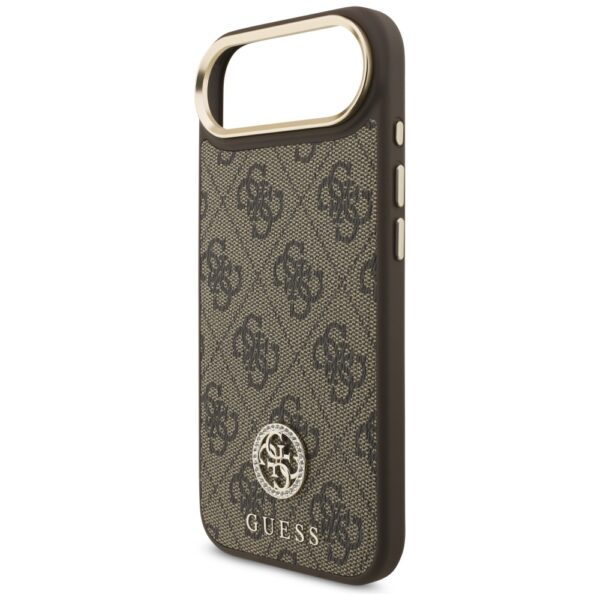 Guess 4G Strass Logo & Big Strap Metal Buttons MagSafe Case for iPhone Air - Browneng