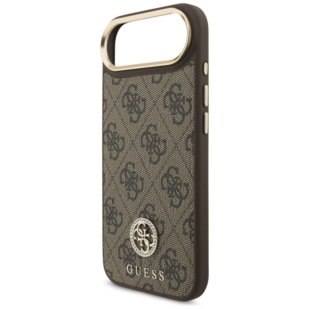 Guess 4G Strass Logo & Big Strap Metal Buttons MagSafe Case for iPhone Air - Browneng