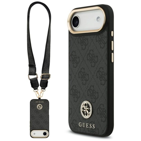 Guess 4G Strass Logo & Big Strap Metal Buttons MagSafe Case for iPhone Air - Blackeng