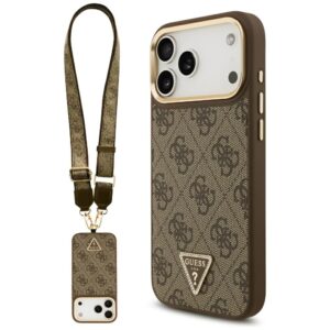 Guess 4G Triangle Logo & Big Strap Metal Buttons MagSafe Case for iPhone 17 Pro Max - Browneng